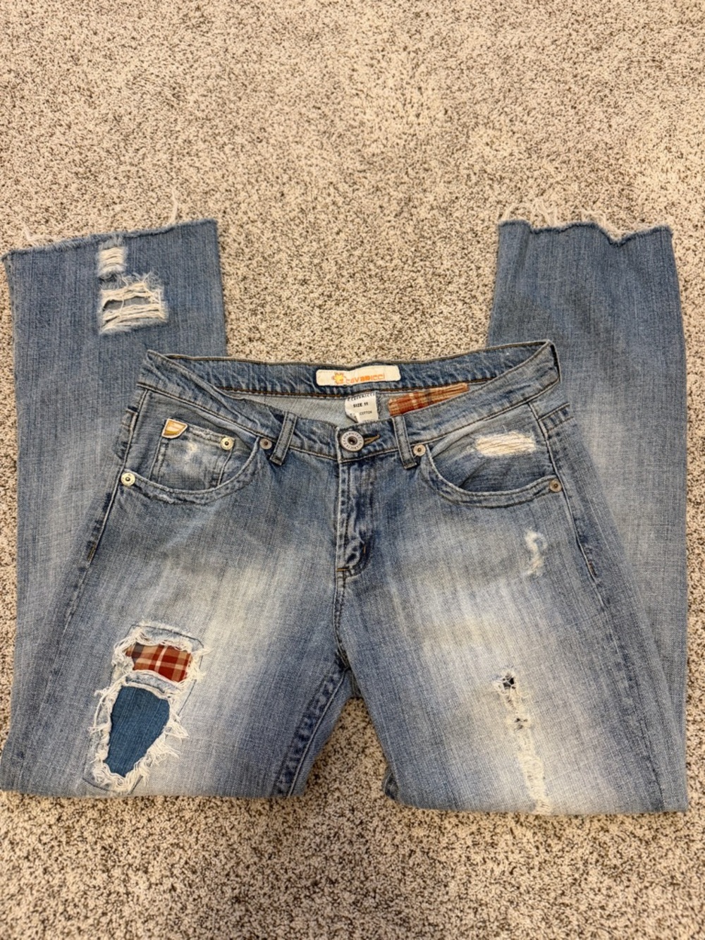 Z Cavaricci Women’s Vintage Patchwork Distressed Jeans Size 11 Y2K Boho Flare - Picture 3 of 11